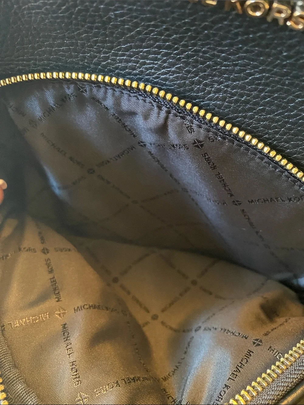 Michael Kors Black Pebbled Leather Mini Backpack with Gold Logo